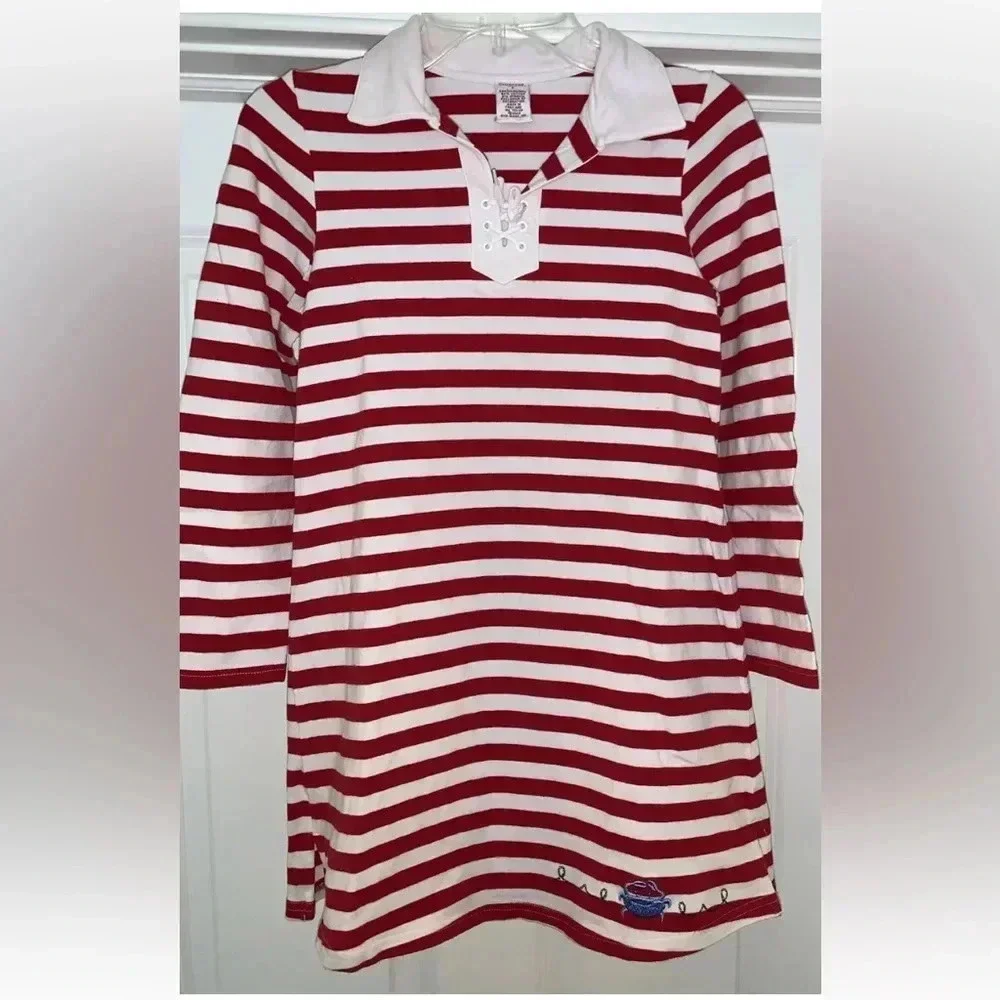 Vintage Girls Gymboree Sailor Dress Size 8 Yrs Striped Red And White Crab 2003